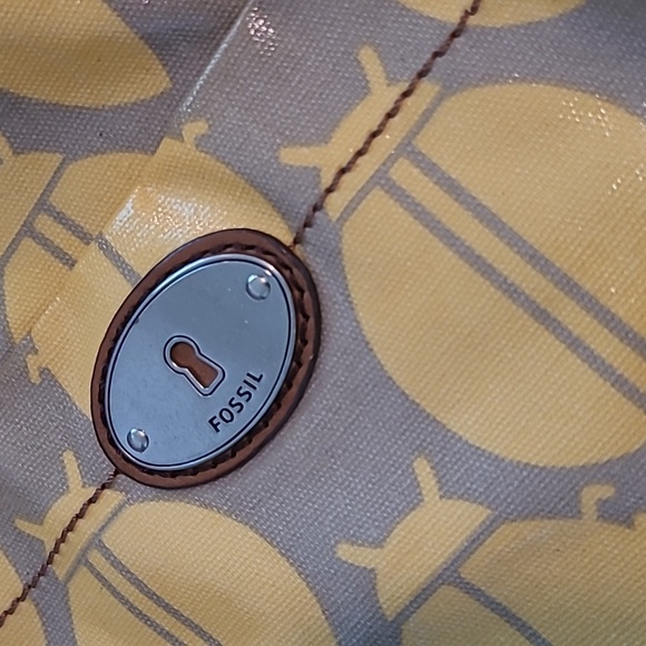 Fossil Key-Per Yellow Tan Ladybugs Coated Canvas Leather Top Handles Crossbody - Picture 2 of 15